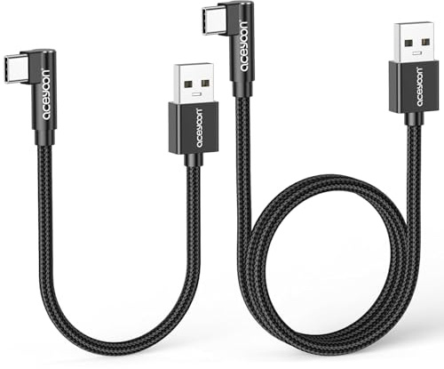 aceyoon USB C Kabel Kurz 20cm+50cm, 5V/3A 90 Grad USB C Kabel Winkel mit Nylon Geflochtenes USB auf Typ C Kabel Gewinkelt für Galaxy S24 S23 S22 S21 S20, Note20 10, für Huawei, für Xiaomi und mehr
