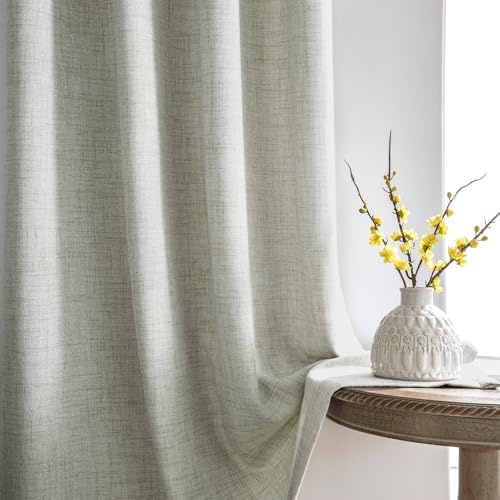 Melodieux Gardinen mit Kräuselband Natürlich Leinen Optik Halbfrei Vorhänge 2er Set, 225x140cm
