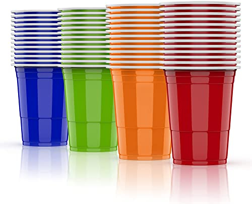 AOLUXLM 52 Pack Gobelets,Tasse À Boire 13 Rouges + 13 Bleus + 13 Verts +13 Orange 480 ML / 16 OZ + 6 Boules, Tasse Répétable Noël Anniversaire Mariage