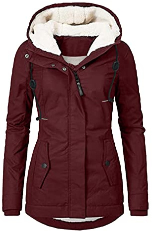 L9WEI Parka de invierno acolchado para mujer, abrigo de invierno cálido y delgado, chaqueta de invierno con capucha para mujer, parka gruesa, abrigo de transición al aire libre con forro, burdeos, S