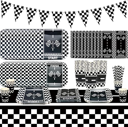 Race Car Birthday Party Supplies - Car Theme Party Decorations for Boy's Birthday, Serves 20 Guests - Includes Paper Plates, Racetrack Tablecloth, Table Napkins, Paper Cups