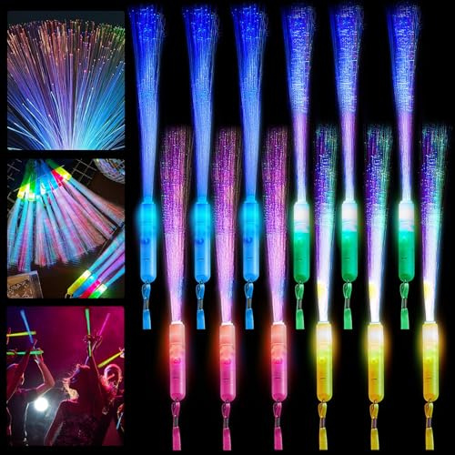 LED Leuchtstäbe Partyzubehör,12 Stück Leuchtstab Glasfaser, leuchtstäbe Knicklichter Partyzubehör,3 Modi Bunt blinkende LED-Leuchtstäbe,Party Mitgebsel Gastgeschenke für Karneval Fasching Hochzeiten