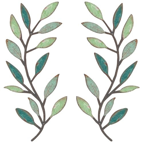 Zhengmy 2 Pieces Metal Tree Leaf Wall Decor Vine Olive Branch Leaf Wall Art Living Room, Hallway Wall Decor Outdoor Decoration(Vibrant Colors)