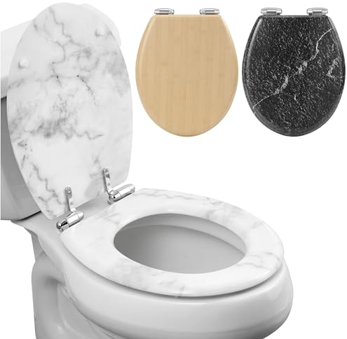 Navaris Toilettensitz - Toilettensitz im Marmor Design - Toilettendeckel Klodeckel - Für alle handelsüblichen Toiletten - Einfache Montage und komfortabel - weiß