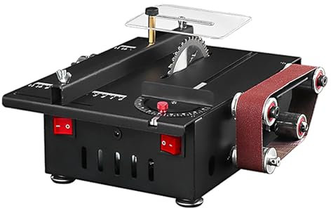 XGXHIN Mini Sierra de Mesa de 300 W, Sierra para carpintería con lijadora de Banda, Sierra de Mesa Circular de Velocidad Variable, Profundidad de Corte de 30 mm, para Corte acrílico de Madera