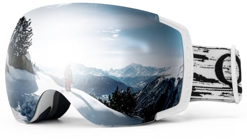 Qunature Skibrille Schneebrille UV-Schutz Dual Lens Anti-fog Sphärische | Kompatibler Helm Verspiegelte Snowboardbrille für Brillenträger Damen/Herren, Skifahren, Snowboarden Weiß