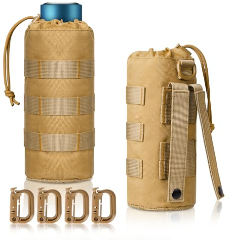 Sac de Bouteille d'eau Molle Tactique Lot de 2 Poche de Bouteille d'eau Tactique, 1.5L Pochette de Bouteille Militaire avec 4 Crochets pour la Randonnée en Plein air Chasse Camping Formation