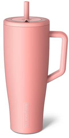 BrüMate Era 40 oz Tumbler with Handle and Straw | 100% Leakproof Insulated Tumbler with Lid and Flexible SoftSip Straw | Made of Stainless Steel | Cup Holder Friendly Base | 40oz (Guava)