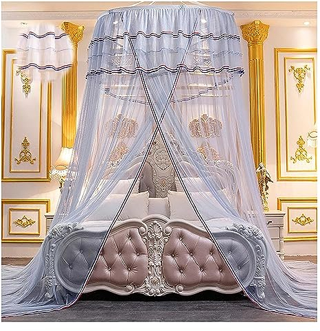 Moskitonetz-Betthimmel-Zelt, gemütlicher Drape-Himmelbettrahmen-Vorhang, verträumte Rüschen, Deckenbehang, Prinzessinnen-Baldachin, Schlafzimmerdekoration (Farbe: Grau)