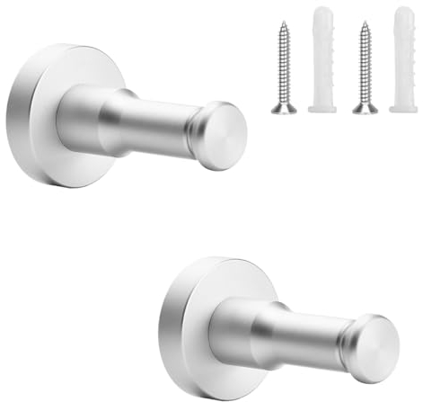 Ruayia Klebehaken Extra Stark, 2er SET - Handtuchhalter Ohne Bohren Edelstahl, Haken Selbstklebend mit Befestigungsschrauben & inkl. Klebelösung - Wandhaken für Küche, Bad, Arbeitszimmer (Silber)