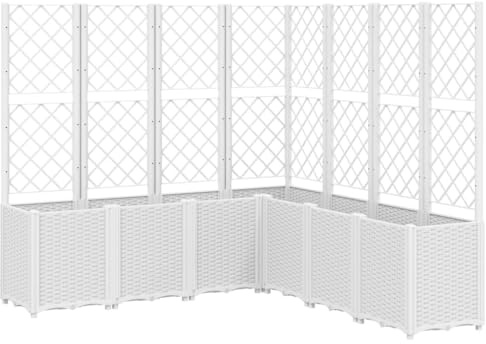 vidaXL Pflanzkübel mit Rankgitter, Blumenkübel mit modularem Design Rattan-Optik, Blumentopf für Terrasse Garten, Blumenkasten Pflanzkasten, Weiß PP