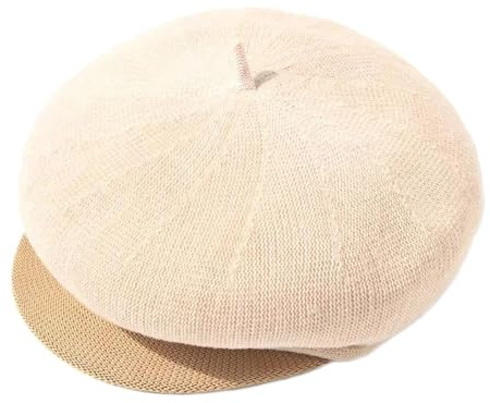 JOYHY Damen Leinen Sommer Atmungsaktiv Gestrickte Baskenmütze mit Visier Beige