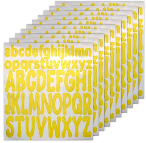 520uds Letras, 10 Hojas de 2,5 cm, 5 cm Pegatinas Letras Minúsculas y Mayúsculas Pegatinas Vinilo Impermeables Álbumes Recortes Buzones Carteles Manualidades (Dorado)