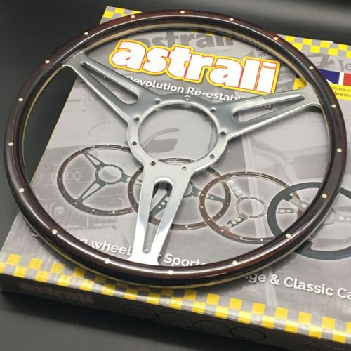 Astrali Wood Rim Steering Wheel with Brushed Alloy Spokes for Classic & Kit Cars, Fits Moto Lita & Mountney Bosses (Brookland 15)