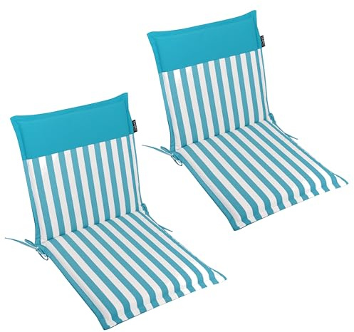 LILENO HOME Set di 2 cuscini per sedia da giardino con schienale basso, a strisce Aqua – Uni Aqua – comodi cuscini per sedie da giardino – Cuscino per sedie da giardino Malt
