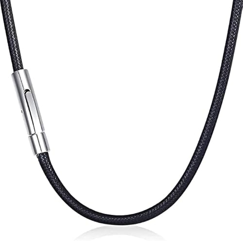 Lederkette mit Verschluss,3MM Kette Herren und Damen Leder Halskette,Schwarz Kautschuk Halsband mit Edelstahl Verschluss,51cm Lederkette Herren Lederband,für Frauen,Männer,Jungen,Mädchen