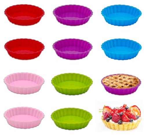 WWYSSZ 10 Pezzi Stampi per Crostatine in Silicone, Ø 11 cm Stampo Per Mini Crostate In Silicone Antiaderente Stampo Crostata Rotondo, Riutilizzabili, per Crostate, Quiche, Torte, Muffin, Cheesecake