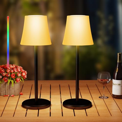 Suright 2 Pezzi Lampada da Tavolo con 3 Modalità Color+RGB, Lampada da Comodino Senza Fili Ricaricabile Luminosità Regolabile, Lampada da Scrivania IP54 Impermeabile per Ristorante, Camera da Letto