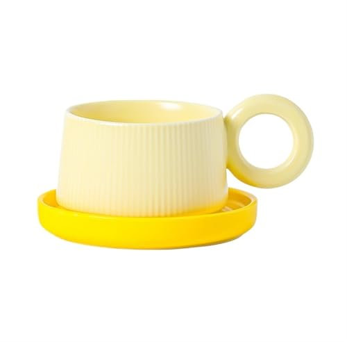 XPJYUA Cup and Saucer Set 1 Set 200ml Ceramic Coffee Cup Saucer Set Coffee Mugs Drinkware for Home and Office Use Espresso Cups Porcelain(Yellow)