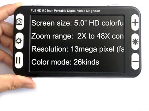 guoyjmm Loupe Numérique Vidéo Portable de 5,0 Pouces, Aides à la Lecture électroniques, 26 Types de Modes de Couleur, Zoom 2X-48X, pour Les Personnes Malvoyantes Lisant, Écrivant,Black