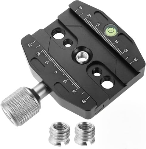 JRSHIRLEYLTD Pince à changement rapide de 70 mm avec pince Arca Swiss avec 2 adaptateurs 1/4 vers 3/8, compatible avec tête sphérique trépied, tête monopode, plaque de dégagement rapide pour trépied