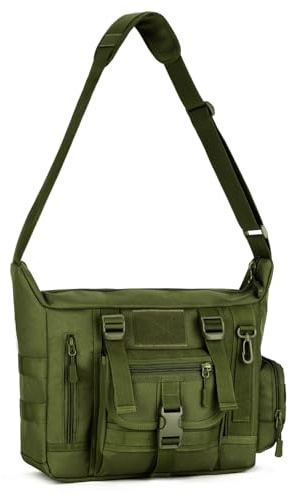 HUNTVP Borsa a Tracolla Uomo Casual Laptop 14 Pollici Borsa a Spalla Militare Tattico Molle Borsa Messenger per Campeggio Trekking Sport,Verde