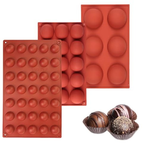 JAONLD 3 Pcs Semi Sphere Silicone Mold Chocolate Molds Non Stick Half Sphere Silicone Moulds Baking Molds for Making Chocolate, Cake, Jelly, Dome Mousse(6-Cavity, 15-Cavity, 35-Cavity)