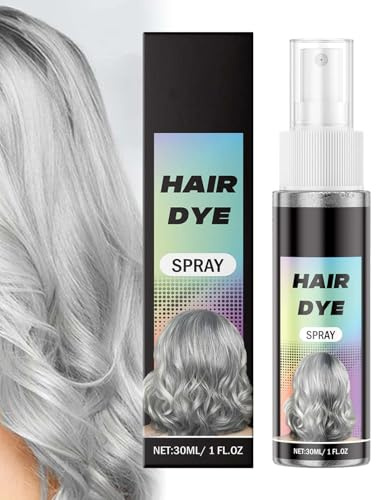 Haarspray Farbe, Grau Temporäres Haarfarbe Spray Abwaschbar, 30ml Grey Hair Color Spray für Temporäre Styling, Schnelle Haarfärbung, Farbiges Hair Dye für Halloween, Karneval, Cosplay (Grau, 30ml)