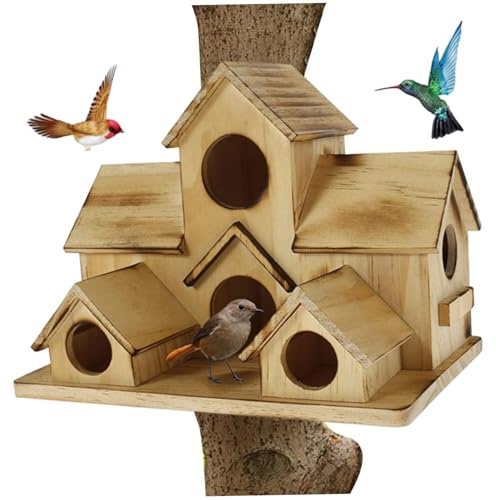 Hout d'oiseau en Bois, Maisons d'oiseaux pour Maison en Bois extérieur Maison Multi-Trous avec hoches de 6 Trous pour décoration de Jardin en Plein air, décoration Jardin en Plein air