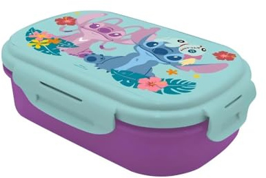 My sweety pop - Caja de merienda Stitch para niños, guarderías, escuelas, vacaciones, comidas, 21 cm, cubiertos, idea de regalo, sin BPA, morado y azul