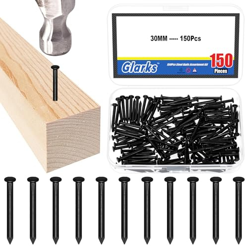 Glarks Kit di 150 chiodi in acciaio per mattoni da 30 mm, chiodi in acciaio al carbonio nero, chiodi di finitura, chiodi per appendere quadri, chiodi in legno, chiodi in cemento per cartongesso e pino