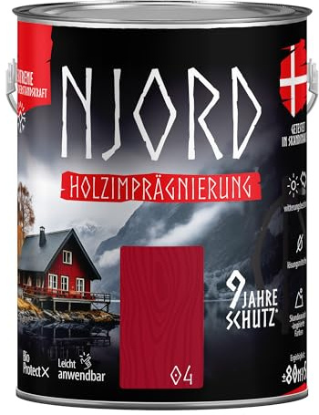 Njord Protección para madera, 5 l, impregnación de madera, color (04) cabaña de pescador, resistente a la intemperie, protección duradera, barniz protector para madera