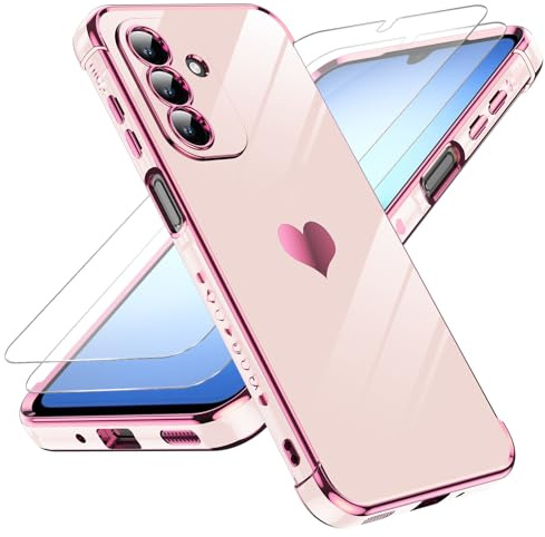 LeYi for Samsung Galaxy A17 4G/5G Phone Case with 2 Tempered Glass Screen Protector, Scratch Resistant Silicone Cover, Slim Soft TPU Shockproof Protective Mobile Case for A 17 - Pink