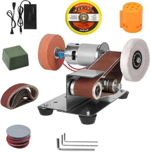 Mini lijadora de Banda eléctrica para carpintería y fabricación de Cuchillos: lijadora y pulidora de Velocidad Ajustable con 7 configuraciones.