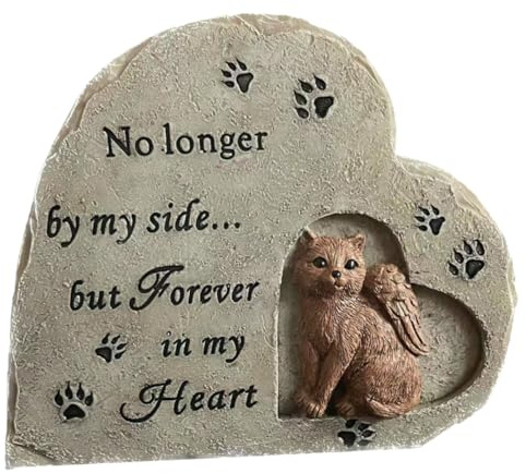 Gatuida Herzförmige Resin Katzen Gedenkstatue Mit Engelsmotiv Wetterfester Haustier Grabstein Für Garten Glatte Oberfläche Langlebiger Pet Memorial Stein Für Katzenfriedhof Und Außendekora