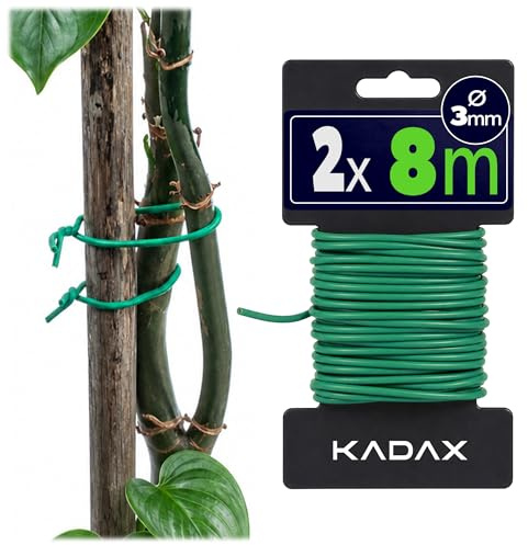 KADAX 2 x Gartendraht 3mm x 8m, grüner Bindedraht zum Befestigen von Pflanzen, Pflanzendraht gummiert, wetterfester Draht für Garten, Blumendraht ummantelt