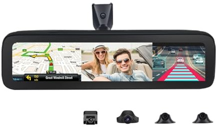 4 Kameras, 4 Kanäle, Rekorder, 12 Zoll IPS-Touch-Rückspiegel, 2 + 32 Auto-DVR-Kamera, Android 8.1, GPS, 4K HD1080P, Dashcam, Videorekorder(64G)