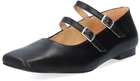 Andrés Machado - Ballerine Mary Jane Donna in Pelle Nera - Modello IVETTENEGRO - Punta Quadrata con Fasce Incrociate e Fibbia Laterale - Made in Spain - Taglia 33 EU Nero
