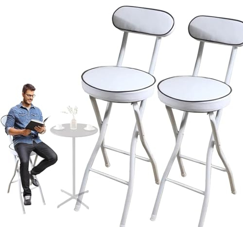 Set di 2 sgabelli da bar pieghevoli per cucina e sala da pranzo, altezza bancone 55,9 cm, 61 cm, 66 cm, imbottiti rotondi con schienale, sgabelli da bar bianchi per interni