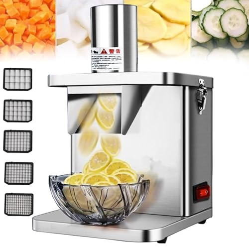 Cortador eléctrico de verduras, cortador automático de alimentos y picador, acero inoxidable, ideal para el hogar, restaurante y cantinas, incluye troquel de 8/10/12/15 mm