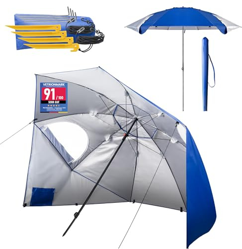 Menz Sonnenschirm Strand windfest stabil Ø 220 cm - Funktionale UPF 50+ Sonnenschirm Muschel, Strandschirm mit Seitenwand, Sonnenschutz Strand