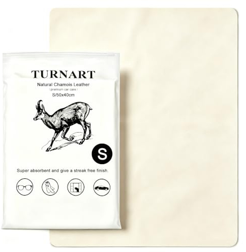 Turnart Peau de Chamois, Naturel Séchage de Voiture Magique Premium, Non Pelucheux, sans Rayures (Règle de 40 × 50 cm)