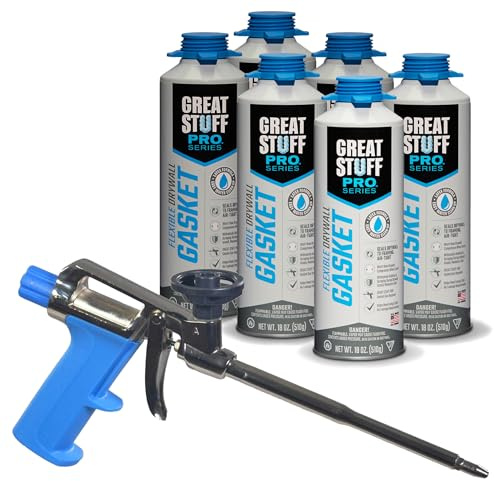 Great Stuff PRO Flexible Drywall Gasket 18 oz, One Component, Water Based, Air Cured, Drywall Sealant with Great Stuff Pro Gasket Dispensing Gun (Pack of 6)