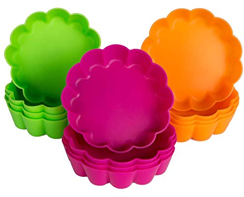 webake 12 Pz Stampo Crostata Mini Quiche Lattine Stampo per Crostate in Silicone Antiaderente Stampini per Crostatine Rotondo Stampo Torta con Torte Flan Teglie per Dolci Multi Colore 8x2.2cm