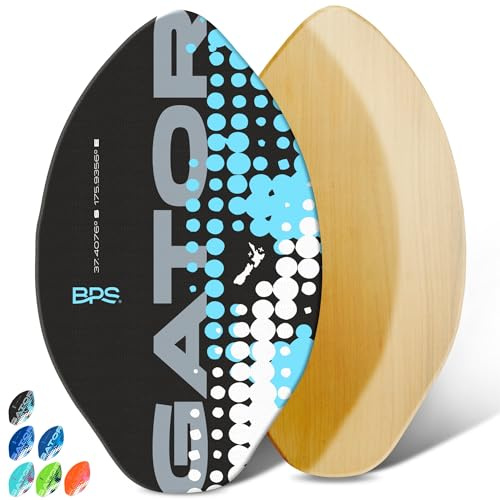 BPS Skimboard Gator 76,2 cm – Epoxidbeschichtetes Holz-Skimboard mit EVA-Pads – kein Wachs erforderlich – Anfänger bis Fortgeschrittene – mittleres Skimboard (schwarz)