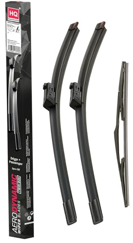 HQ AUTOMOTIVE Wiper Blades for VW Golf Mk7 (2012-2020), RHD | 3-piece front, 26 in + 18 in & rear 11-in set, Top Lock 16mm connector, graphite-coated rubber, rain sensor ready