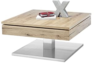 MCA Couchtisch Monrovia in Asteiche/Eiche Beistelltisch mit drehbarer Tischplatte und Edelstahl 75 x 75 cm