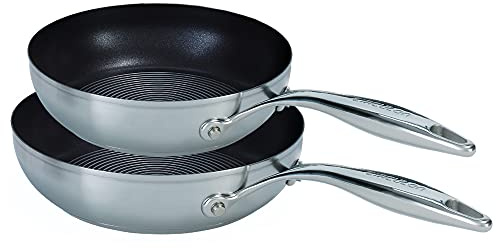 Circulon SteelShield Stekpanna i rostfritt stål, set med 2 – induktionsstekpanna, set med hybrid, non-stick, 20 cm och 26 cm, metallredskapssäkra och diskmaskinssäkra köksredskap