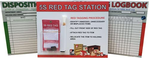 5S Red Tag Station Logbook Kit. This kit comprises of 5S Red Tags, Red Tag Dispenser with a Dry Wipe Red Tag Logbook and Dry Wipe Disposition Actions Board.