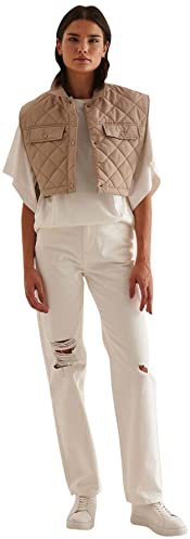 NA-KD Jeans de Mezclilla de Cintura Alta y Pierna Ancha para Mujer, Crudo, 38